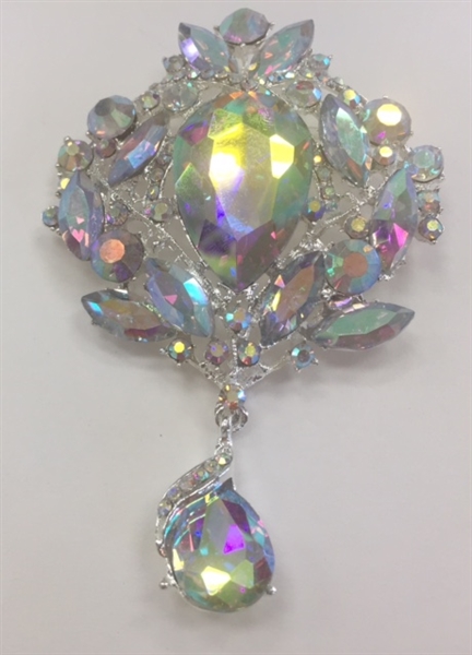 BRO-RHS-002-AB. AB CRYSTAL RHINESTONE BROOCH - 4 X 2.5 INCH