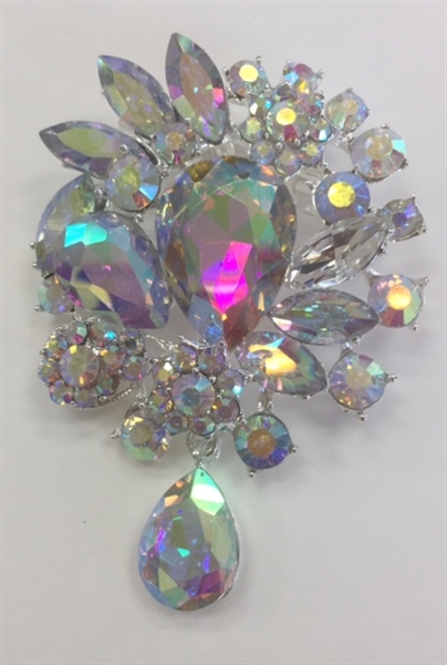 BRO-RHS-040-AB. AB CRYSTAL RHINESTONE BROOCH - 2 X 3 INCH