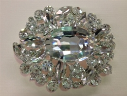 BRO-RHS-061.  CLEAR CRYSTAL RHINESTONE BROOCH - 3 X 2 INCH