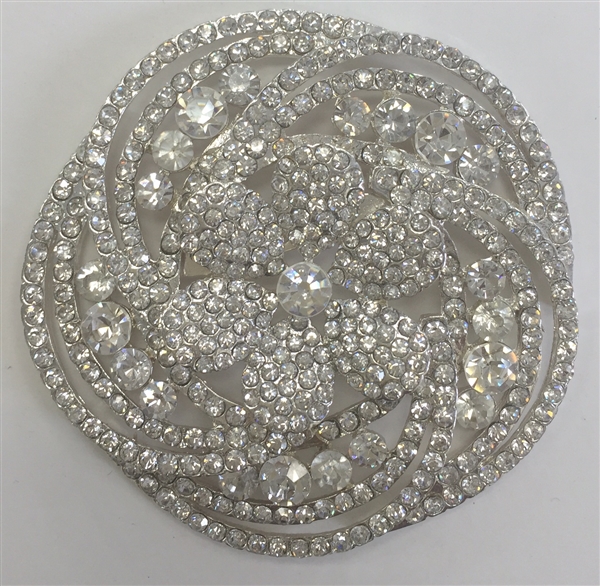 BRO-RHS-264-SILVER.  Crystal Rhinestone Brooch - 3.25 Inches