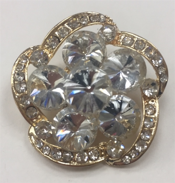 BRO-RHS-279-GOLD. Clear Rhinestones on Gold Metal Brooch - 1.5 x 1.5 Inches