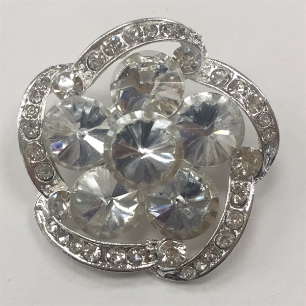 BRO-RHS-279-SILVER. Clear Rhinestones on Silver Metal Brooch - 1.5 x 1.5 Inches