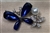 BRO-RHS-419-SILVERROYAL.  Silver Metal - Royal Blue Crystal w/ Pearl Rhinestone Brooch Pin