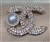 BRO-RHS-423-GOLDCRYSTALPEARL.  Gold Metal - Crystal w/ Pearl Rhinestone Brooch Pin