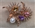 BRO-RHS-428-GOLDCRYSTALPEARL.  Rose Gold Metal - Crystal w/ Pearl Rhinestone Brooch - Leaf Pin
