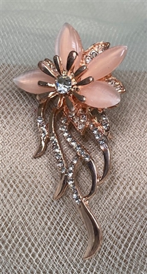 BRO-RHS-436-GOLDPINKFLOWER. Rose Gold Metal - Pink Crystal Rhinestone Brooch - Flower Pin