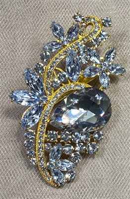 BRO-RHS-443-GOLDCRYSTAL.  Gold Metal -  Clear Crystal Rhinestone Brooch