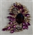 BRO-RHS-444-GOLDFUCHSIA.  Gold Fuchsia Rhinestone Brooch