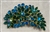 BRO-RHS-445-GOLDGREENBLUE.  Gold Green and Blue Rhinestone Brooch