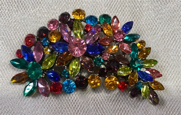 BRO-RHS-445-GOLDRAINBOW.  Gold Rainbow Rhinestone Brooch