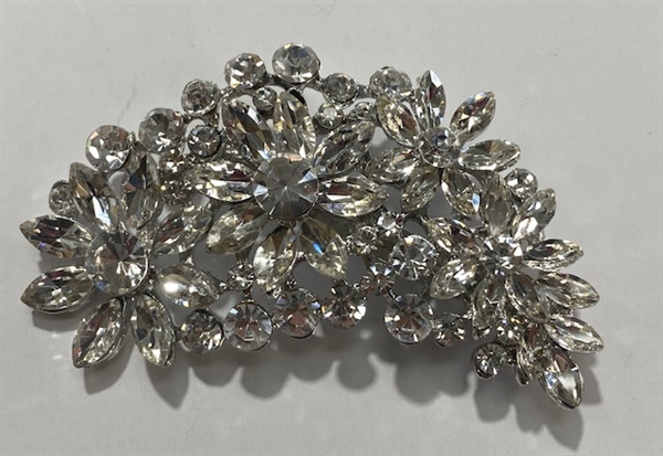 BRO-RHS-445-SILVERCRYSTAL.  Silver Crystal Rhinestone Brooch