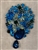 BRO-RHS-446-SILVERAQUA.  Silver Aqua Blue Rhinestone Brooch