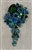 BRO-RHS-449-GOLDGREENBLUE.  Gold Metal -  Green and Blue Rhinestone Brooch