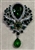 BRO-RHS-452-SILVERGREEN.  Silver Metal -  Green Crystal Rhinestone Brooch