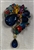 BRO-RHS-453-GOLDRAINBOW.  Gold Metal -  Multi-Color Rainbow Crystal Rhinestone Brooch