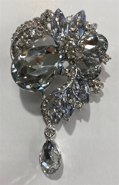 BRO-RHS-453-SILVERCRYSTAL. Silver Clear Crystal Rhinestone Brooch