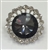 Rhinestone Button with Black Stone Surrounded by Clear Crystals on Silver Metal