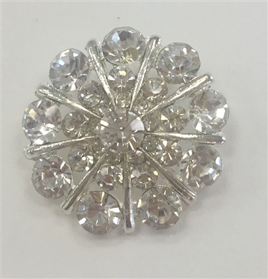 BTN-RHS-116-SILVER - RHINESTONE BUTTON; 1 INCH - Boton con diamante imitacion
