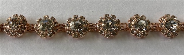 CHN-RHS-001-CLEARROSEGOLD.  CLEAR CRYSTAL RHINESTONE ON ROSE GOLD CHAIN - 3/8 INCH WIDE