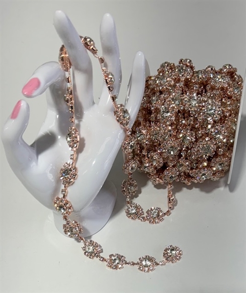 CHN-RHS-003-ROSEGOLD.  CLEAR CRYSTAL RHINESTONE ON ROSE GOLD CHAIN