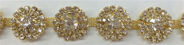 CHN-RHS-005-GOLD-L. GOLD CRYSTAL RHINESTONE CHAIN - 5/8 INCH
