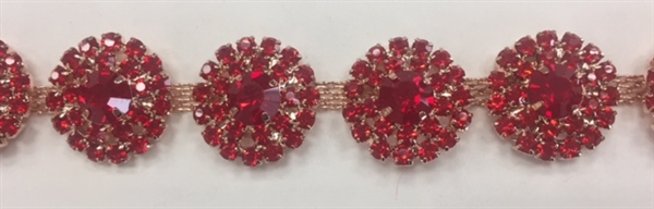 CHN-RHS-005-RED-L. RED CRYSTAL RHINESTONE CHAIN - 5/8 INCH