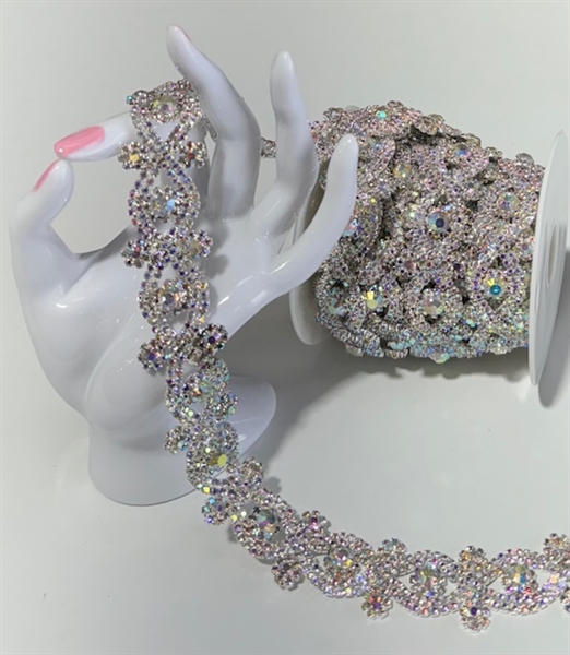 CHN-RHS-030-AB.  CRYSTAL AB RHINESTONE ON SILVER CHAIN - 1 INCH