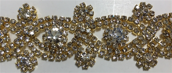 CHN-RHS-030-GOLD.  CRYSTAL RHINESTONE ON SILVER CHAIN - 1 INCH