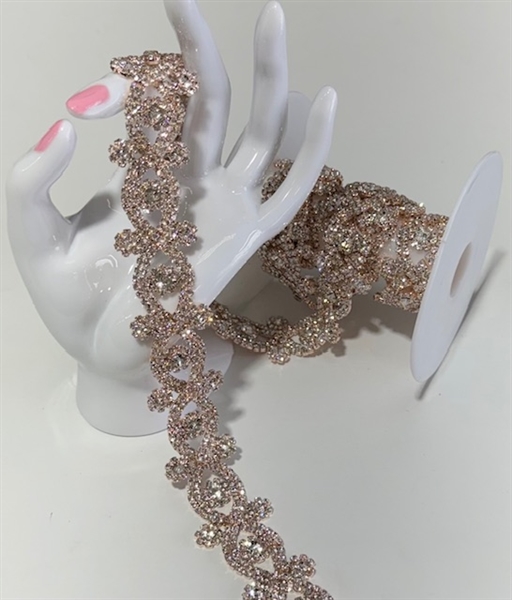 CHN-RHS-030-ROSEGOLD.  CRYSTAL RHINESTONE ON ROSEGOLD CHAIN - 1 INCH