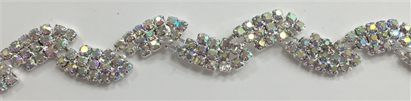 CHN-RHS-034-AB. AB CRYSTAL RHINESTONE ON SILVER METAL CHAIN - 0.5 INCH