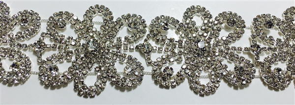 CHN-RHS-038-SILVER. CRYSTAL RHINESTONE ON SILVER METAL CHAIN - 2.0 INCH