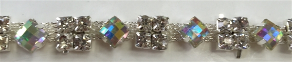 CHN-RHS-040-SILVER. CRYSTAL RHINESTONE ON SILVER METAL CHAIN - 0.5 INCH