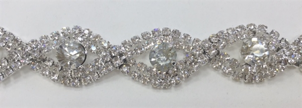 CHN-RHS-043-SILVER.  CRYSTAL RHINESTONE CHAIN - 5/8 INCH WIDE