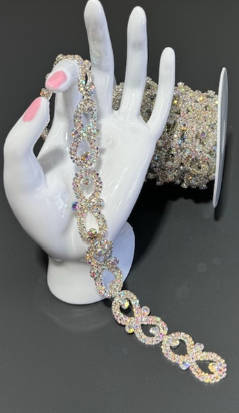 CHN-RHS-044-ABSILVER. AB CRYSTAL RHINESTONE CHAIN ON SILVER FRAME - 5/8 INCH WIDE
