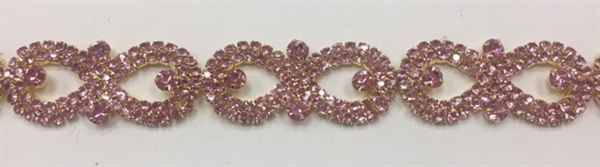 CHN-RHS-044-PINK. PINK CRYSTAL RHINESTONE CHAIN - 5/8 INCH WIDE