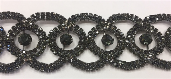 CHN-RHS-054-JETBLACK.  Jet Black Crystal Rhinestones on Black Metal - 1.5 Inch Wide