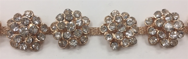 CHN-RHS-055-ROSEGOLD.  Rose Gold Crystal Rhinestones Chain - 7/8 Inch Wide