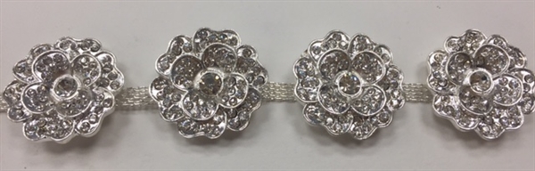 CHN-RHS-055-SILVER.  Silver Crystal Rhinestones Chain - 7/8 Inch Wide
