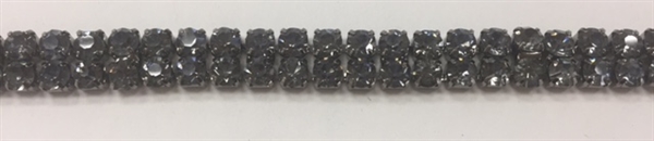 CHN-RHS-056-BLACK. 2-Rows Black Crystal Rhinestone Cup Chain. Black Crystal Stone in a Black Claw - Each Stone is 3 MM Wide
