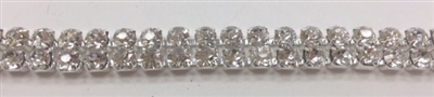CHN-RHS-056-SILVER. 2-Rows Silver Crystal Rhinestone Cup Chain. Clear Crystal Stone in A Silver Claw - Each Stone is 3 MM Wide