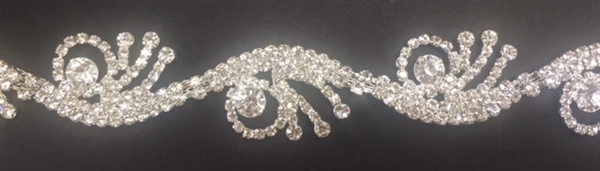 CHN-RHS-066-SILVER. CRYSTAL RHINESTONE ON SILVER METAL CHAIN - 1 INCH WIDE - PRICE IS PER YARD