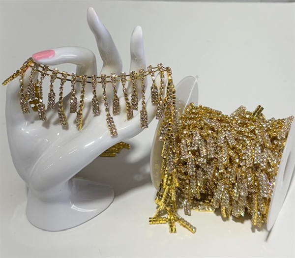 CHN-RHS-067-GOLD. CRYSTAL RHINESTONE ON GOLD METAL CHAIN - 1 5/8 INCH WIDE