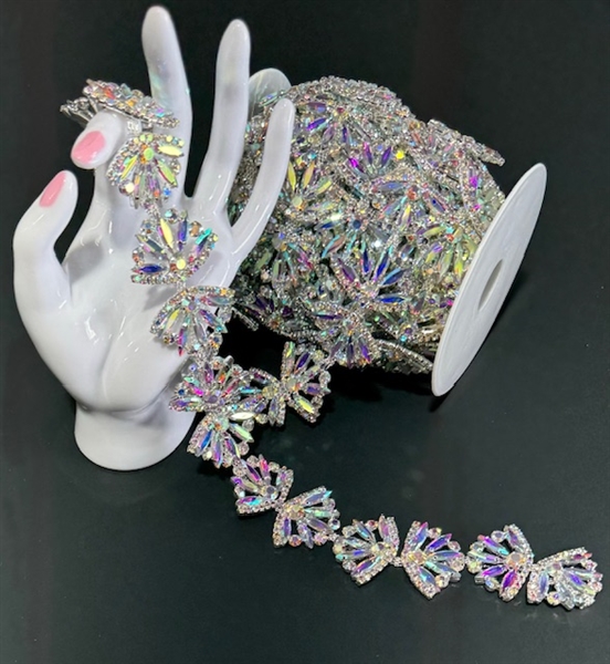 CHN-RHS-072-AB. AB CRYSTAL RHINESTONE ON SILVER METAL CHAIN - 1 INCH WIDE
