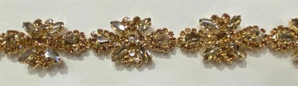 CHN-RHS-074-TOPAZ-GOLD.  TOPAZ CRYSTAL RHINESTONE ON GOLD METAL CHAIN - 1 INCH WIDE