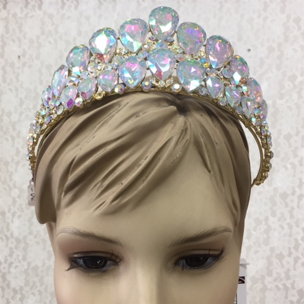 CWN-104-SILVER-AB. WHOLESALE CROWN, AB CRYSTALS ON SILVER METAL