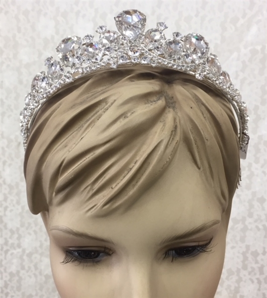 CWN-105-SILVER-CRYSTAL. WHOLESALE CROWN, CLEAR CRYSTALS ON SILVER METAL