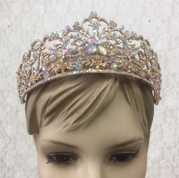CWN-106-GOLD-AB. WHOLESALE CROWN, AB CRYSTALS ON GOLD METAL