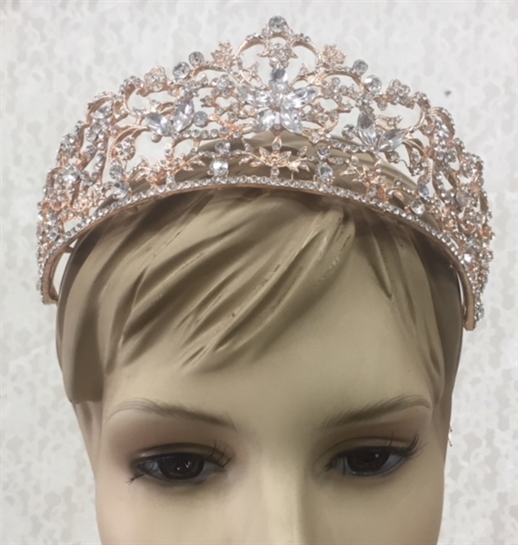 CWN-106-GOLD-CRYSTAL. WHOLESALE CROWN, CLEAR CRYSTALS ON GOLD METAL