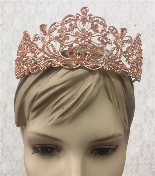 CWN-107-BRONZE-CRYSTAL. WHOLESALE CROWN, CLEAR CRYSTALS ON BRONZE METAL