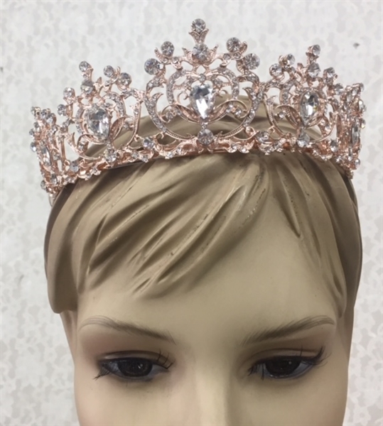 CWN-108-GOLD-CRYSTAL. WHOLESALE CROWN, CLEAR CRYSTALS ON GOLD METAL